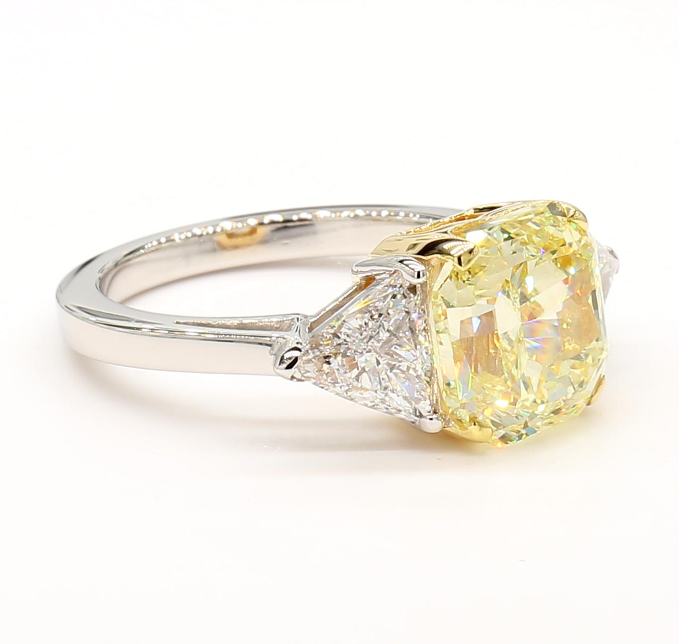 GIA Certified Natural Yellow Radiant Diamond 5.17 Carat TW Plat Cocktail Ring