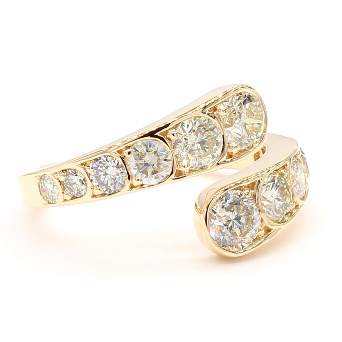 Natural White Round Diamond 2.08 Carat TW Yellow Gold Cocktail Band