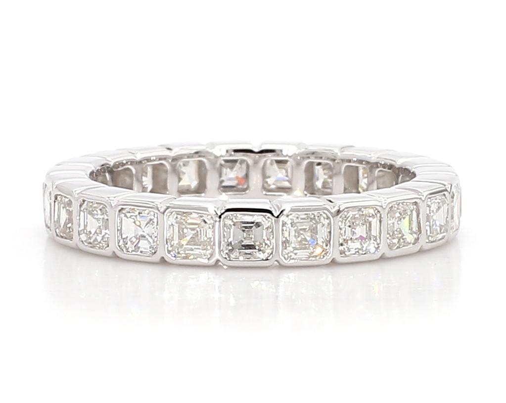 Natural White Asscher Diamond 2.49 Carat TW White Gold Eternity Band