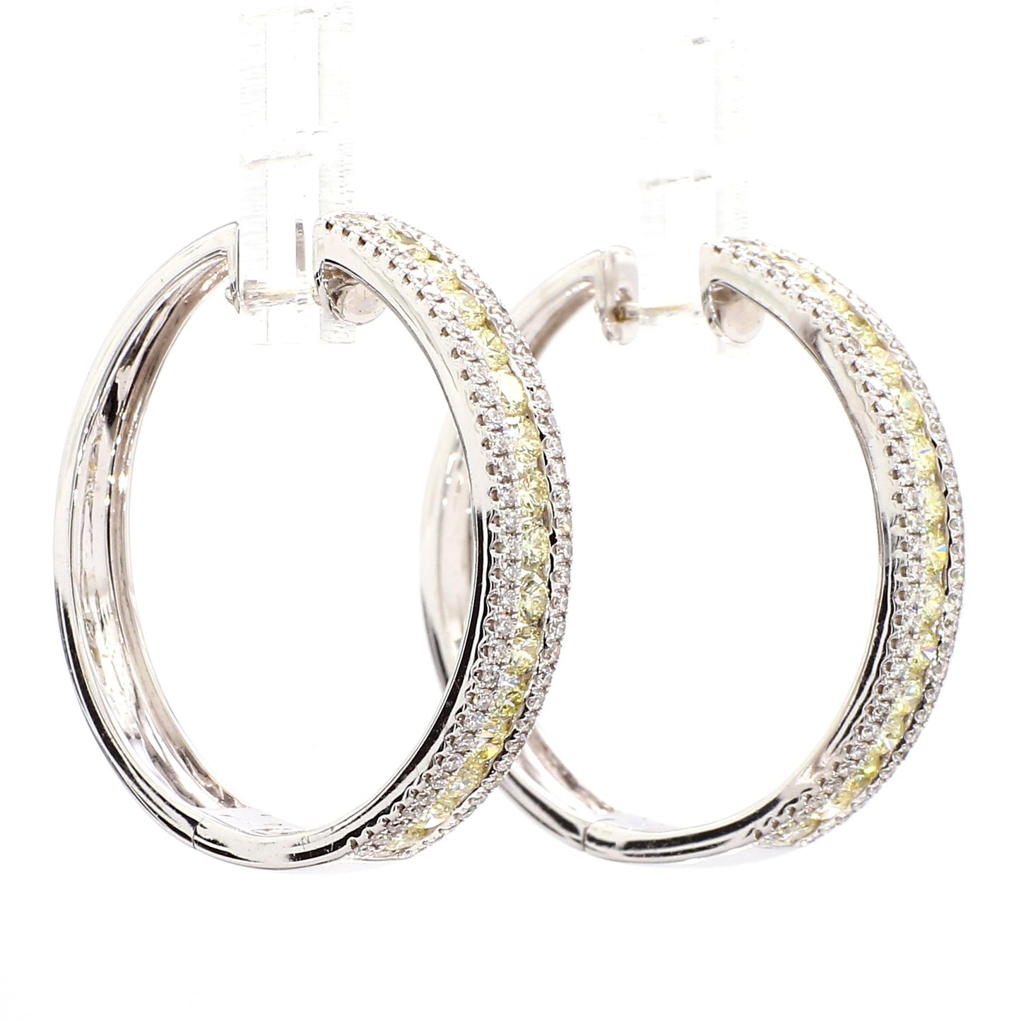 Natural Yellow Round Diamond 2.03 Carat TW Gold Hoop Earrings