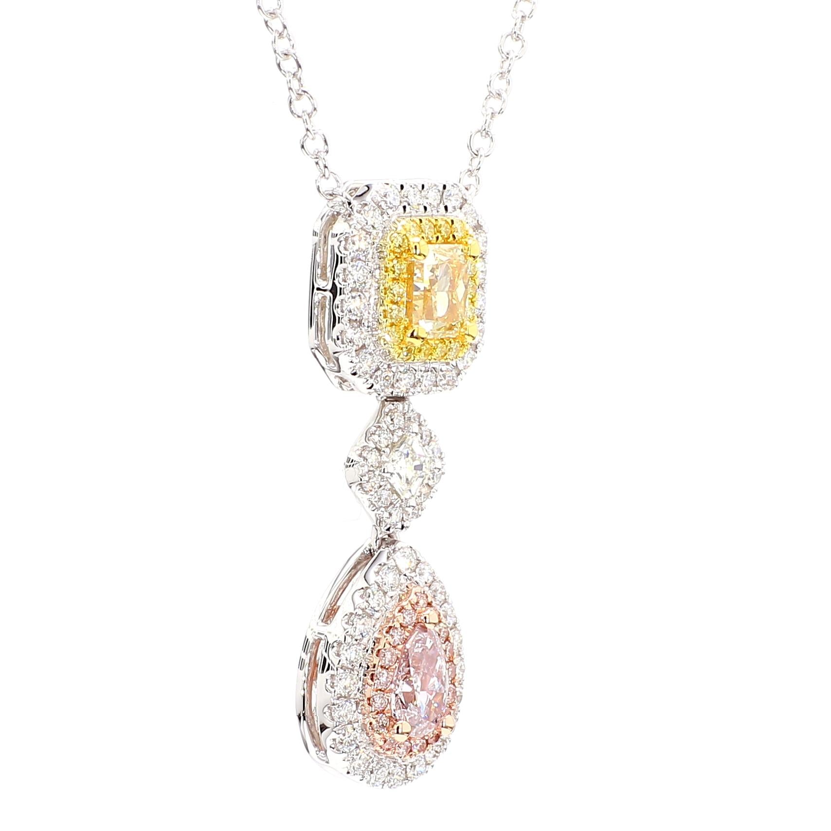 GIA Certified Fancy Pink Pear Diamond 1.95 Carat TW Gold Drop Necklace