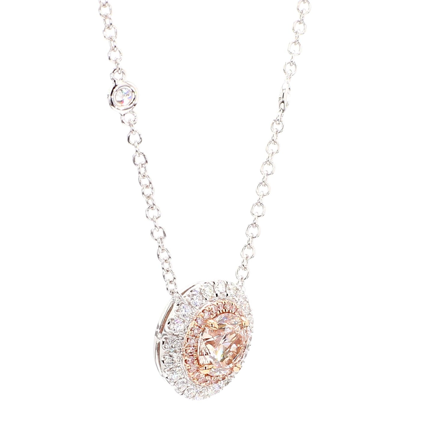 GIA Certified Natural Pink Round Diamond 1.85 Carat TW Gold Drop Necklace