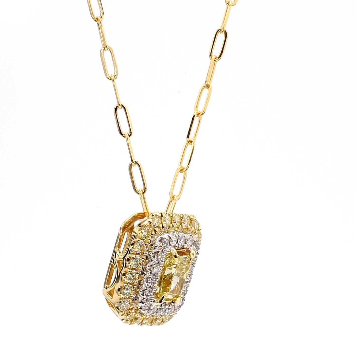 GIA Certified Fancy Yellow Radiant Diamond 0.91 Carat TW Gold Drop Pendant