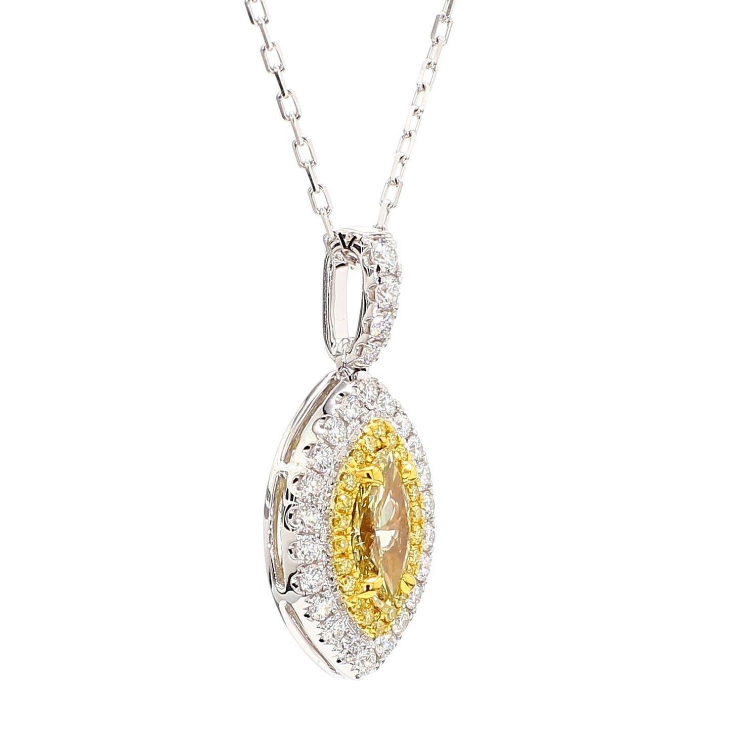 GIA Certified Natural Yellow Marquise Diamond 1.29 Carat TW Gold Drop Pendant