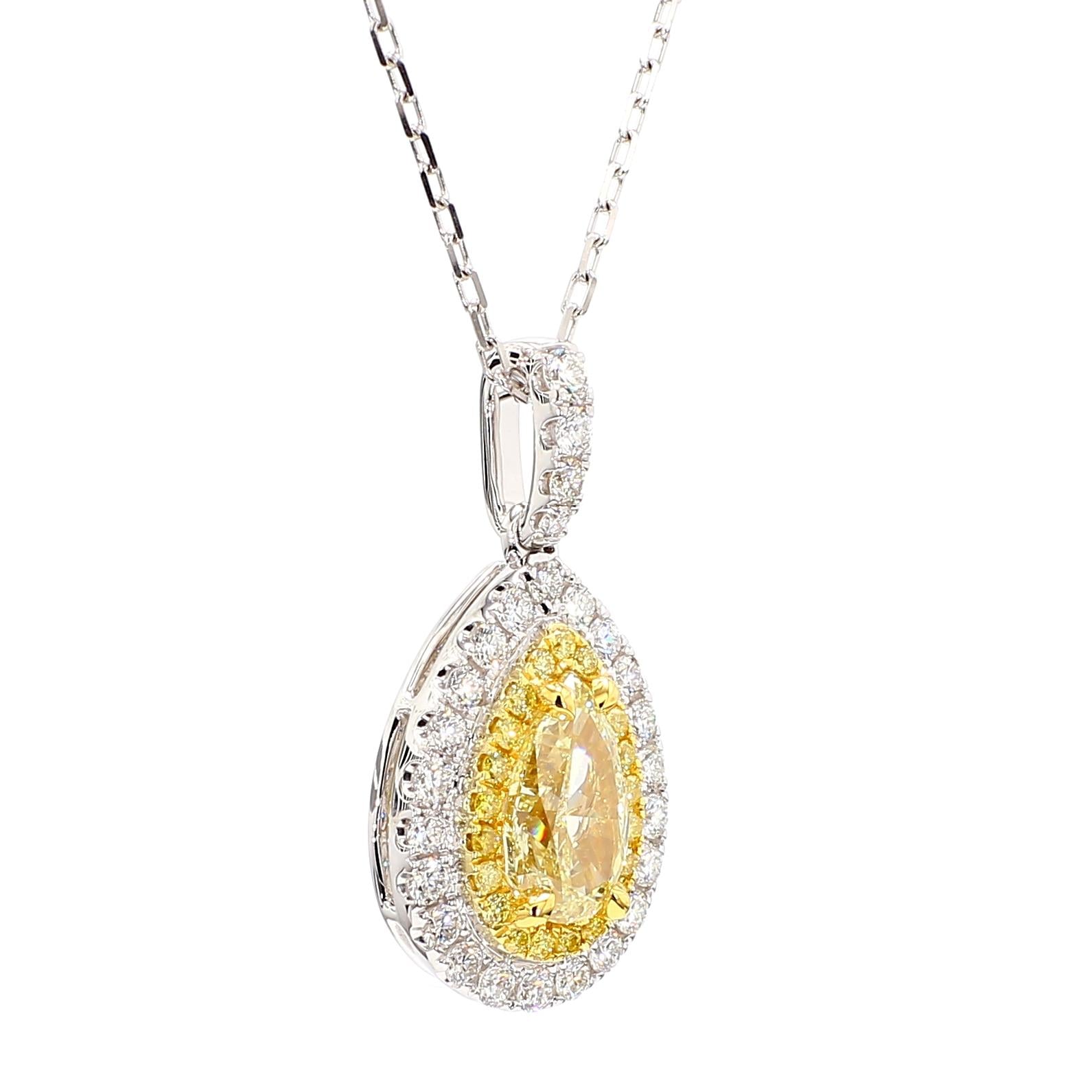 GIA Certified Natural Yellow Pear Diamond 2.25 Carat TW Gold Drop Pendant