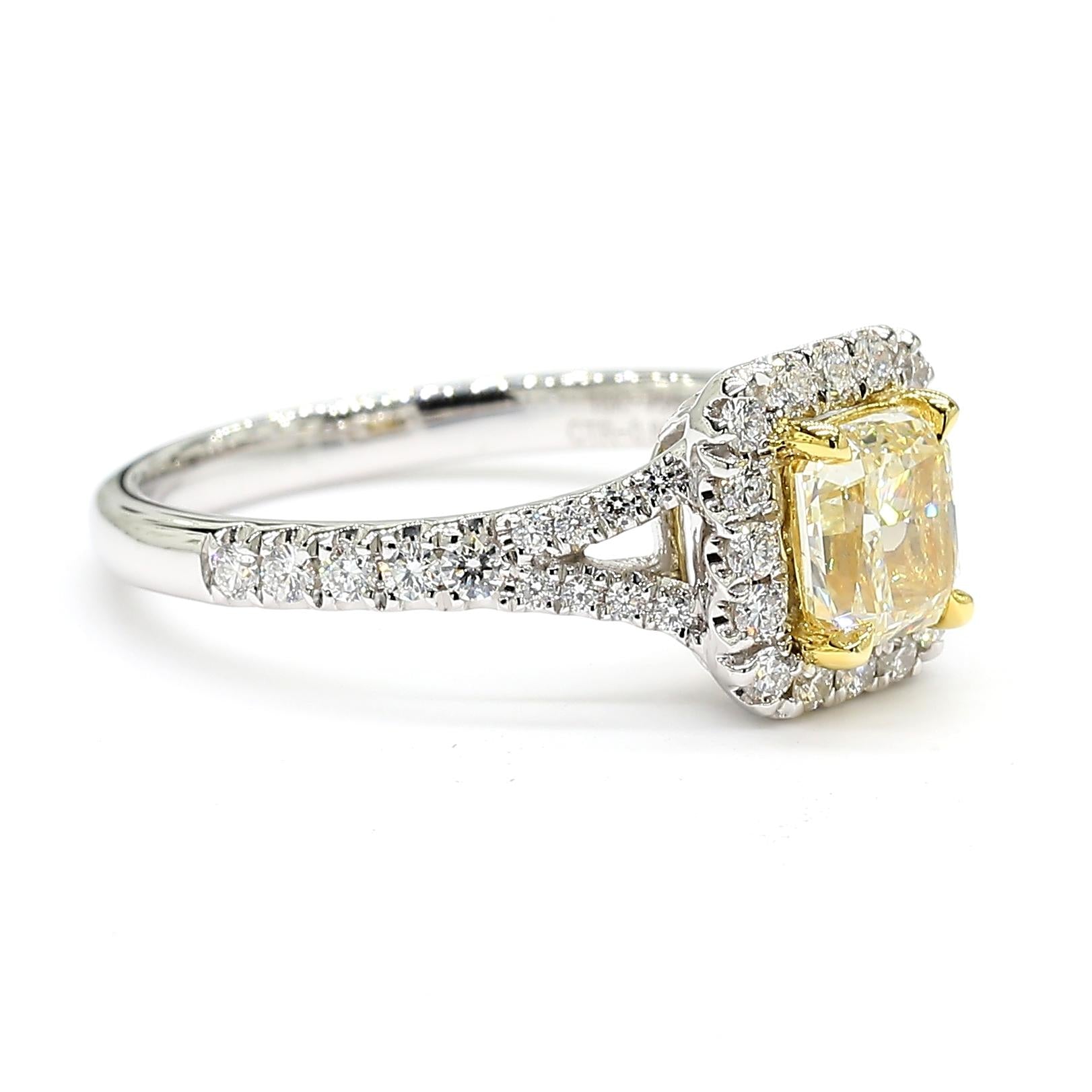 GIA Certified Natural Yellow Radiant Diamond 1.24 Carat TW Gold Cocktail Ring