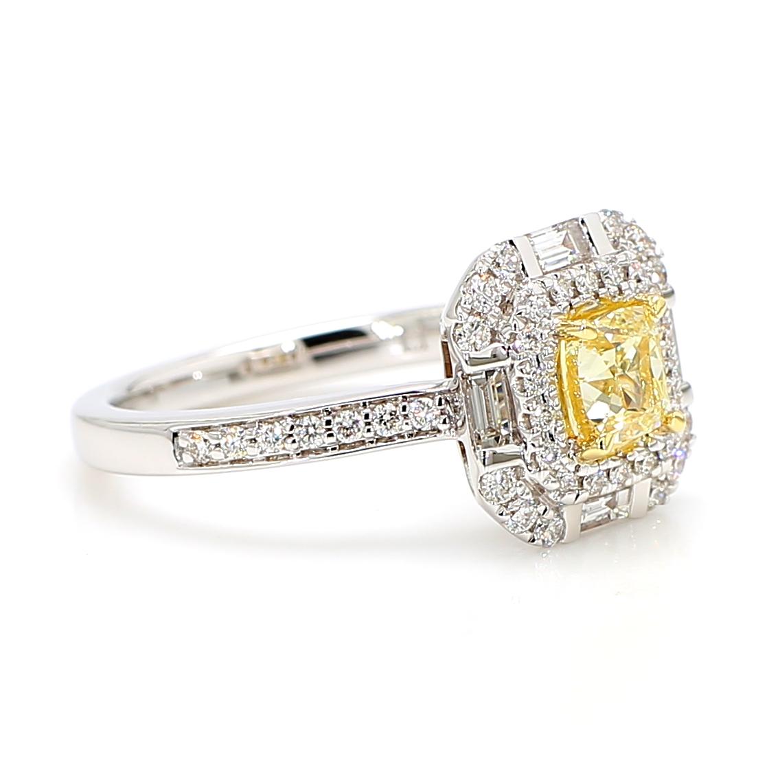 Natural Yellow Cushion Diamond 1.24 Carat TW Gold Cocktail Ring