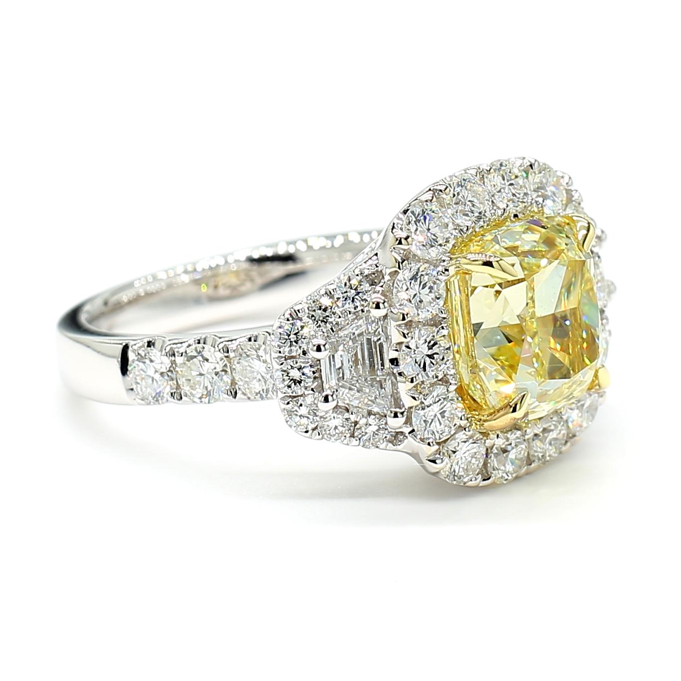 GIA Certified Natural Yellow Cushion Diamond 4.67 Carat TW Gold Cocktail Ring