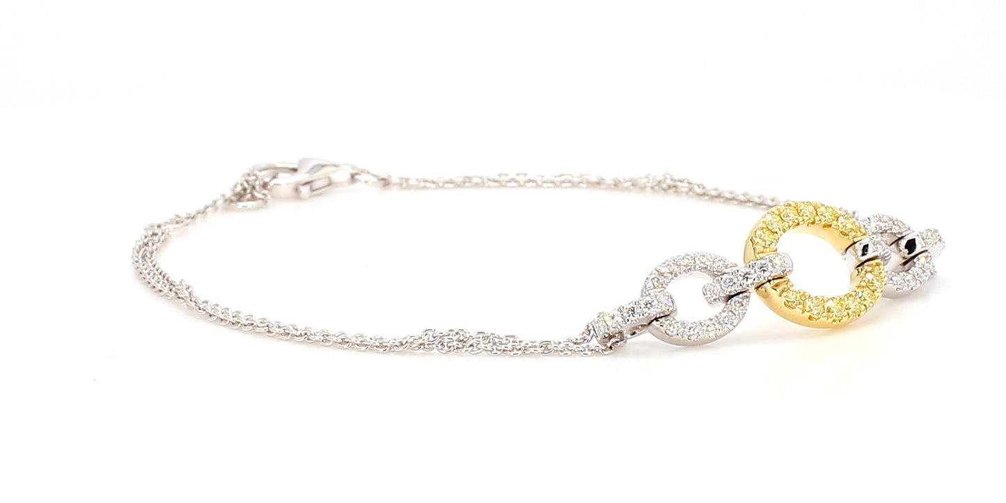 Natural Yellow Round and White Diamond 0.43 Carat TW Gold Tennis Bracelet