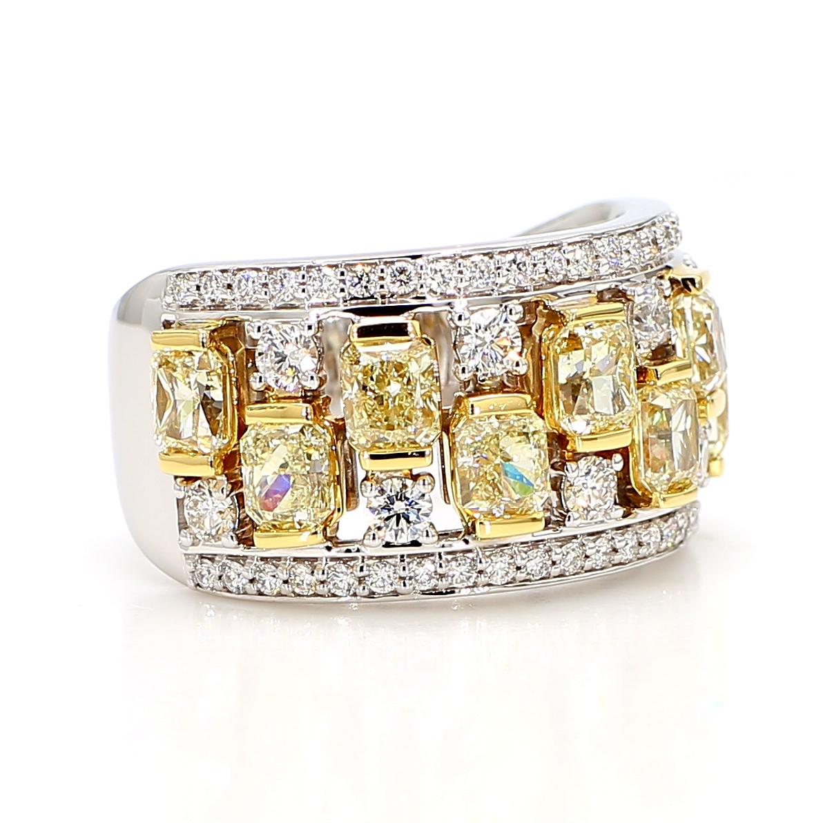 Natural Yellow Radiant Diamond 3.63 Carat TW Gold Cocktail Ring