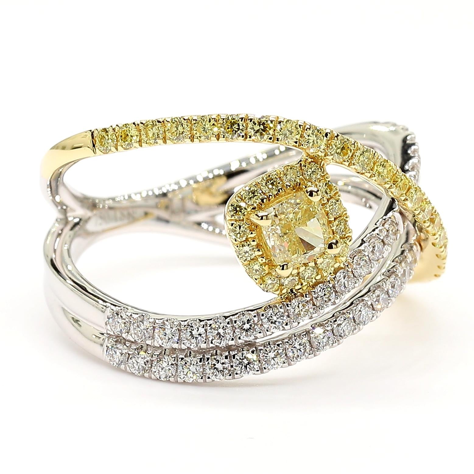 Natural Yellow Cushion Diamond 1.03 Carat TW Gold Cocktail Ring