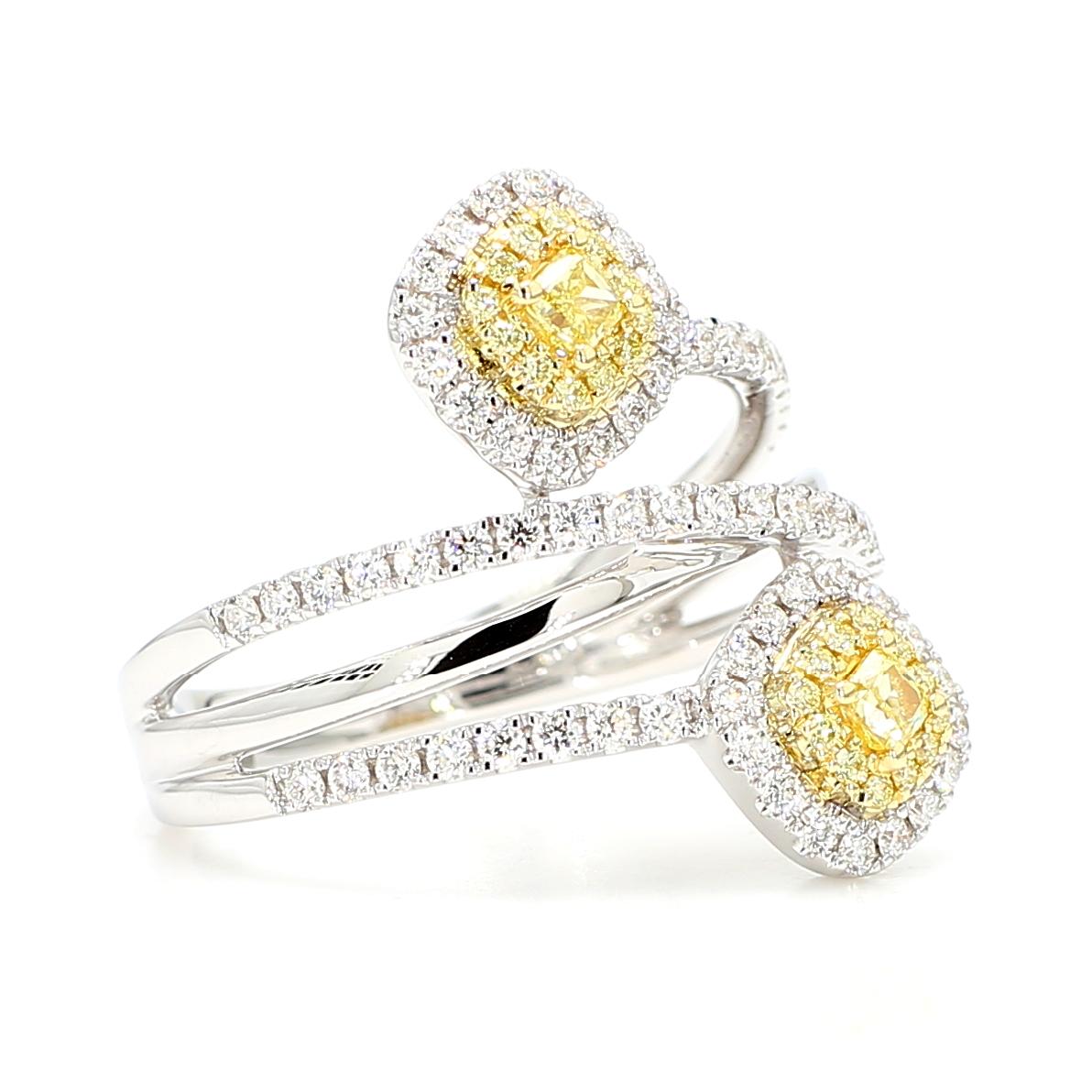 Natural Yellow Cushion Diamond 0.88 Carat TW Gold Cocktail Ring