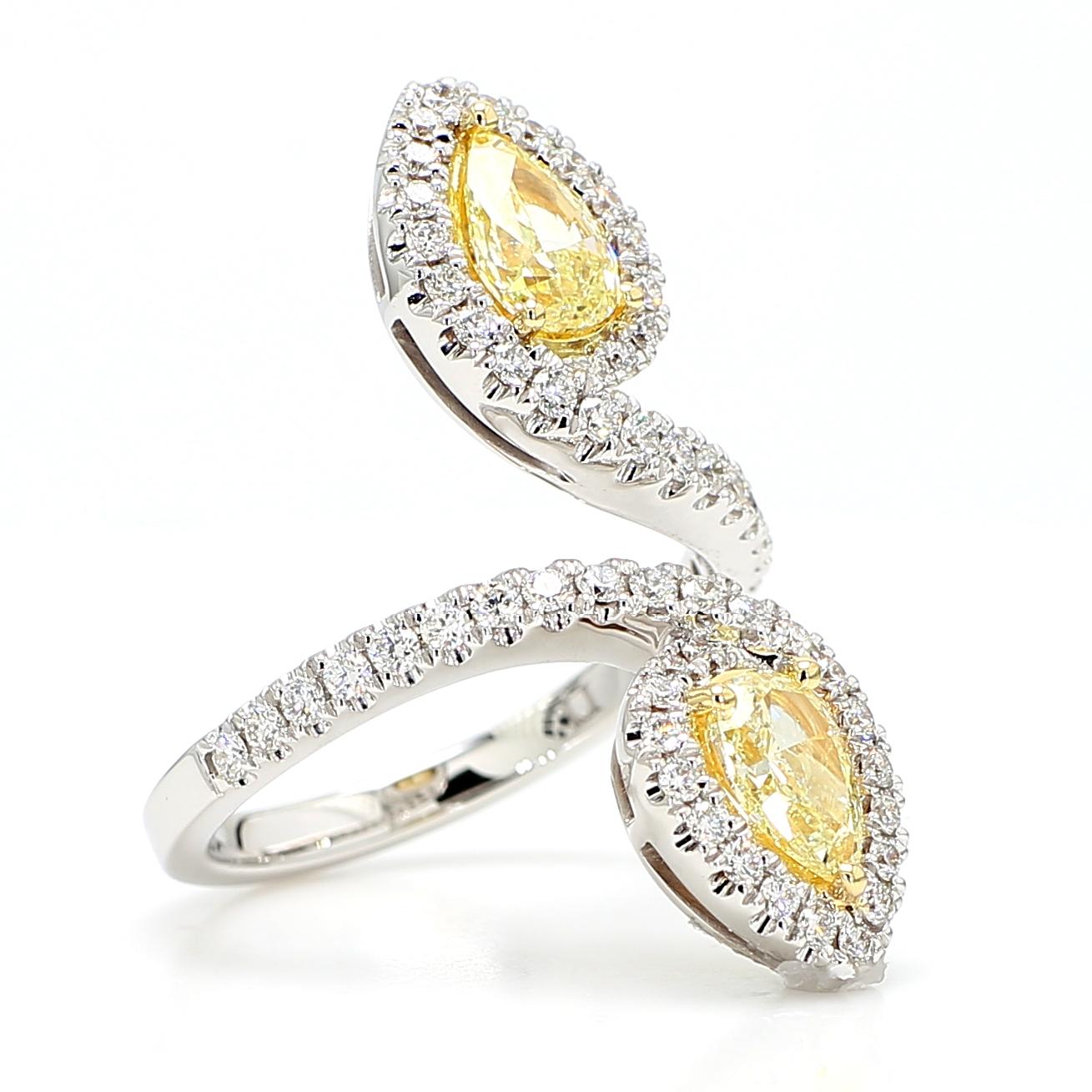 Natural Yellow Pear Diamond 2.09 Carat Tw Gold Cocktail Ring