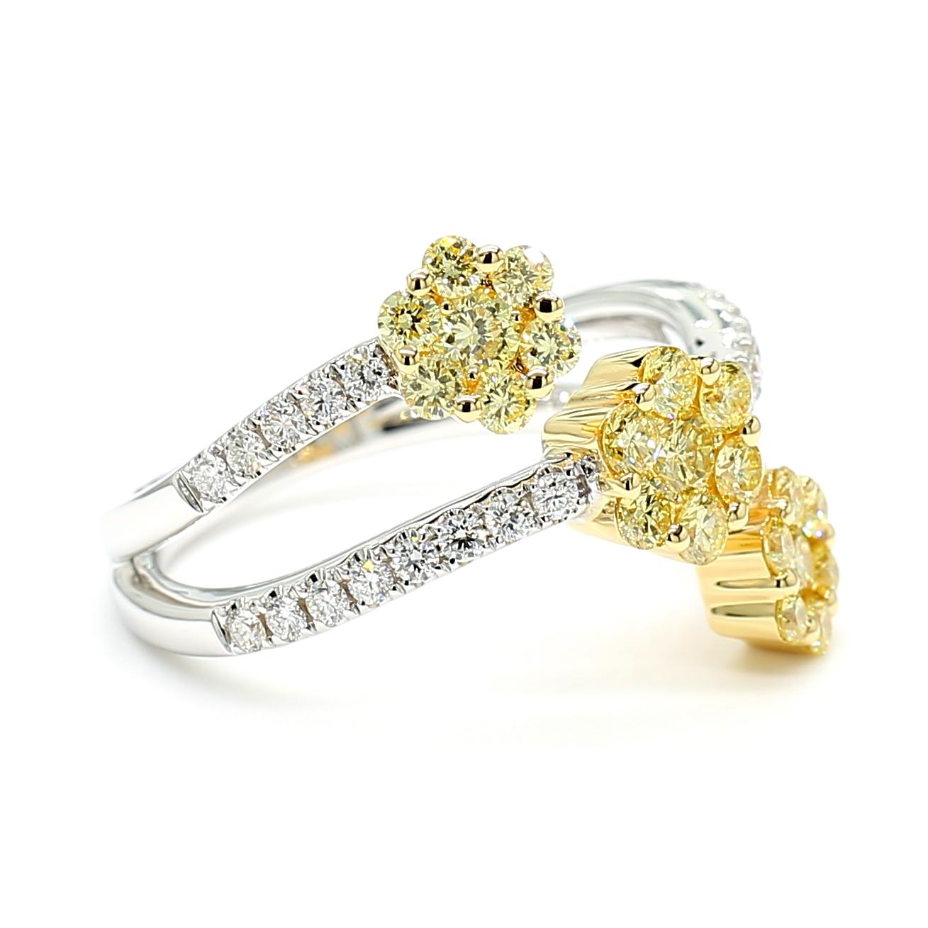 Natural Yellow Round Diamond 0.93 Carat TW Gold Cocktail Ring