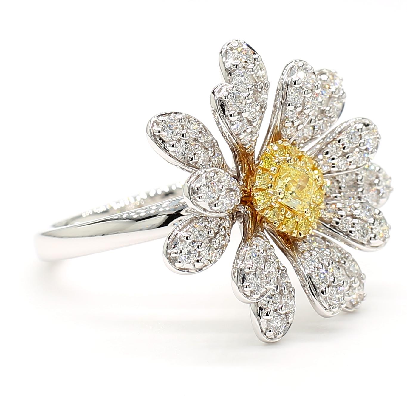 Natural Yellow Cushion Diamond 1.23 Carat TW Gold Cocktail Ring