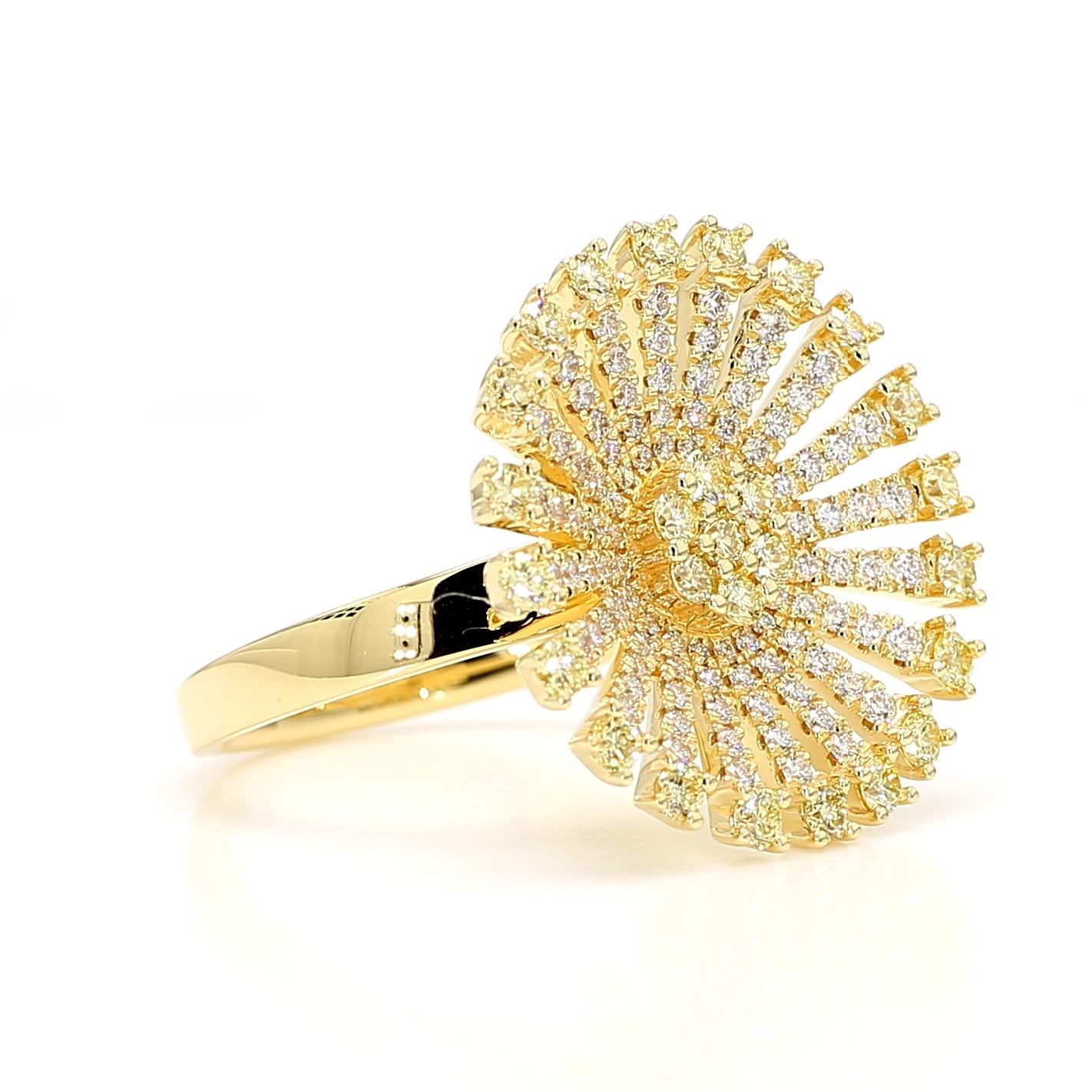 Natural Yellow Round Diamond 1.18 Carat TW Gold Cocktail Ring