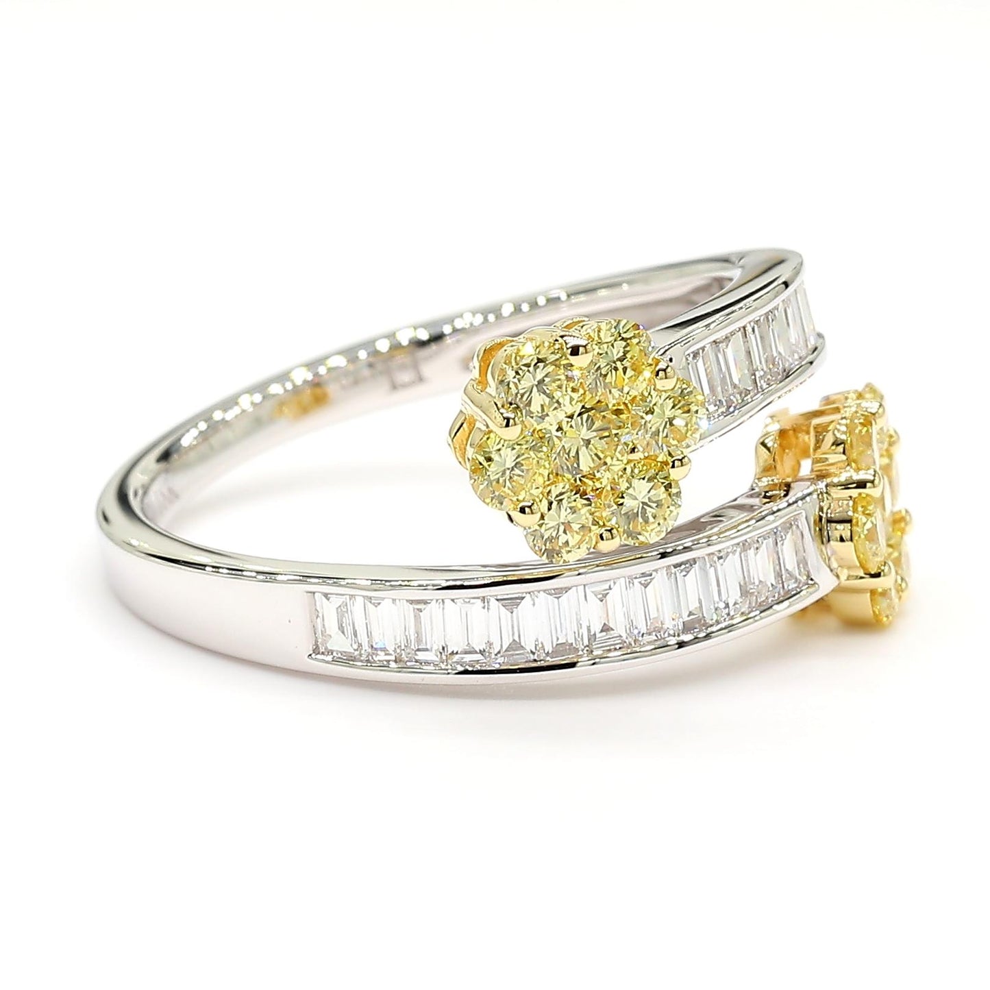 Natural White Baguette and Yellow Diamond 1.15 Carat TW Gold Cocktail Band