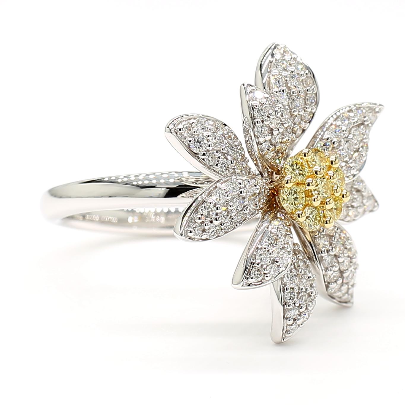 Natural Yellow Round Diamond 0.84 Carat TW Gold Cocktail Ring