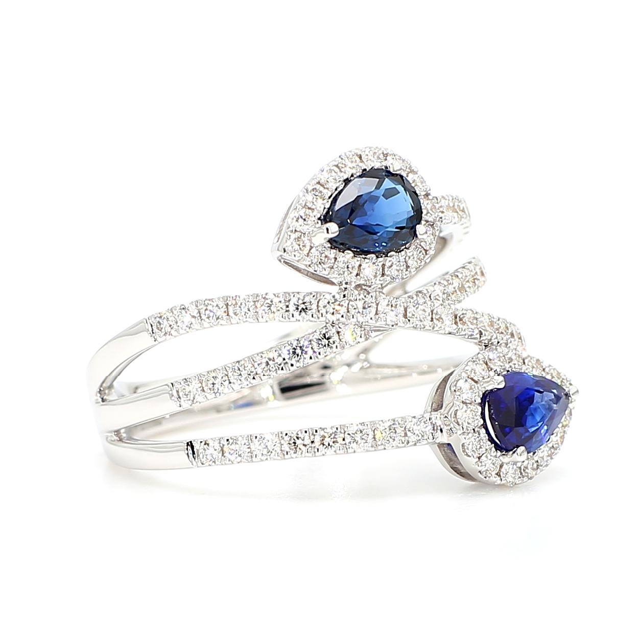 Natural Blue Pear Sapphire and White Diamond 1.15 Carat TW Gold Cocktail Ring