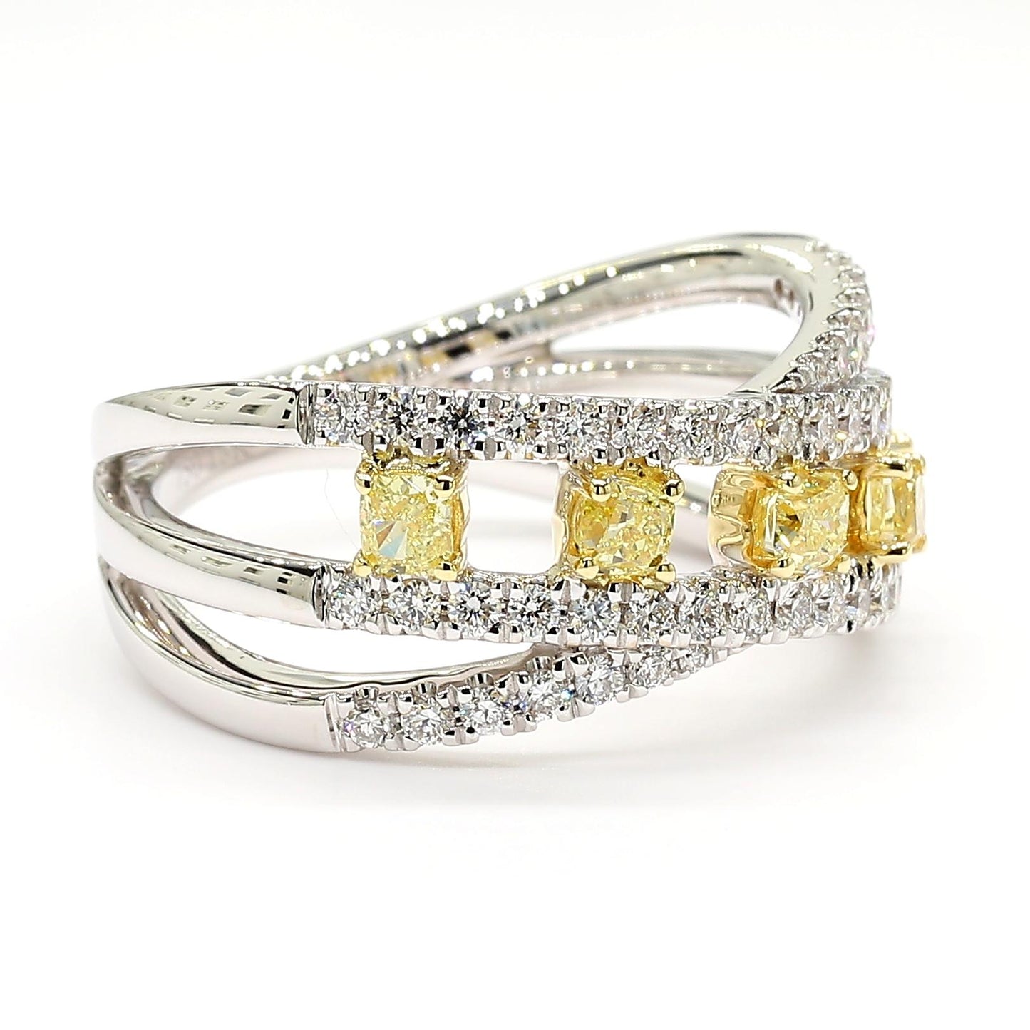 Natural Yellow Cushion Diamond 1.09 Carat TW Gold Cocktail Band