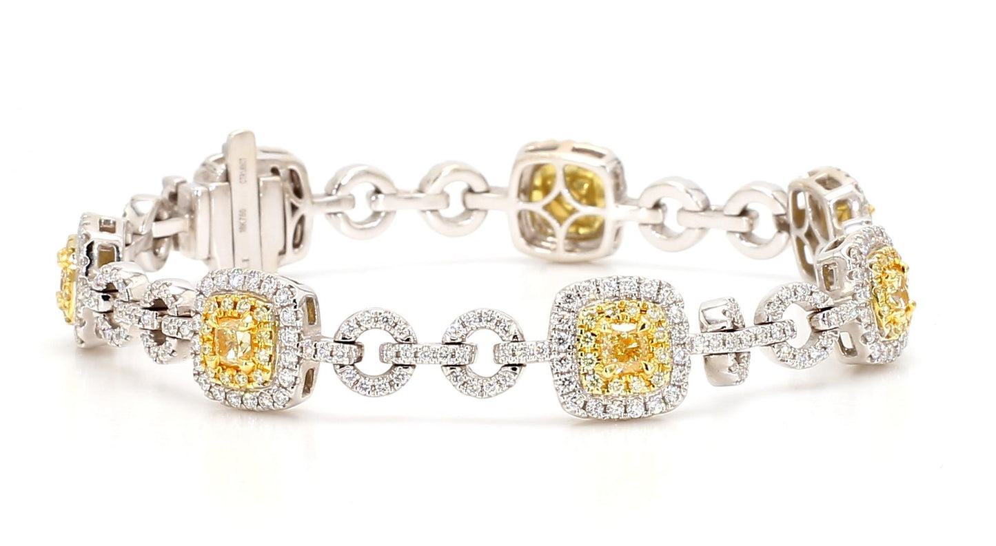 Natural Yellow Cushion Diamond 3.84 Carat TW Gold Tennis Bracelet