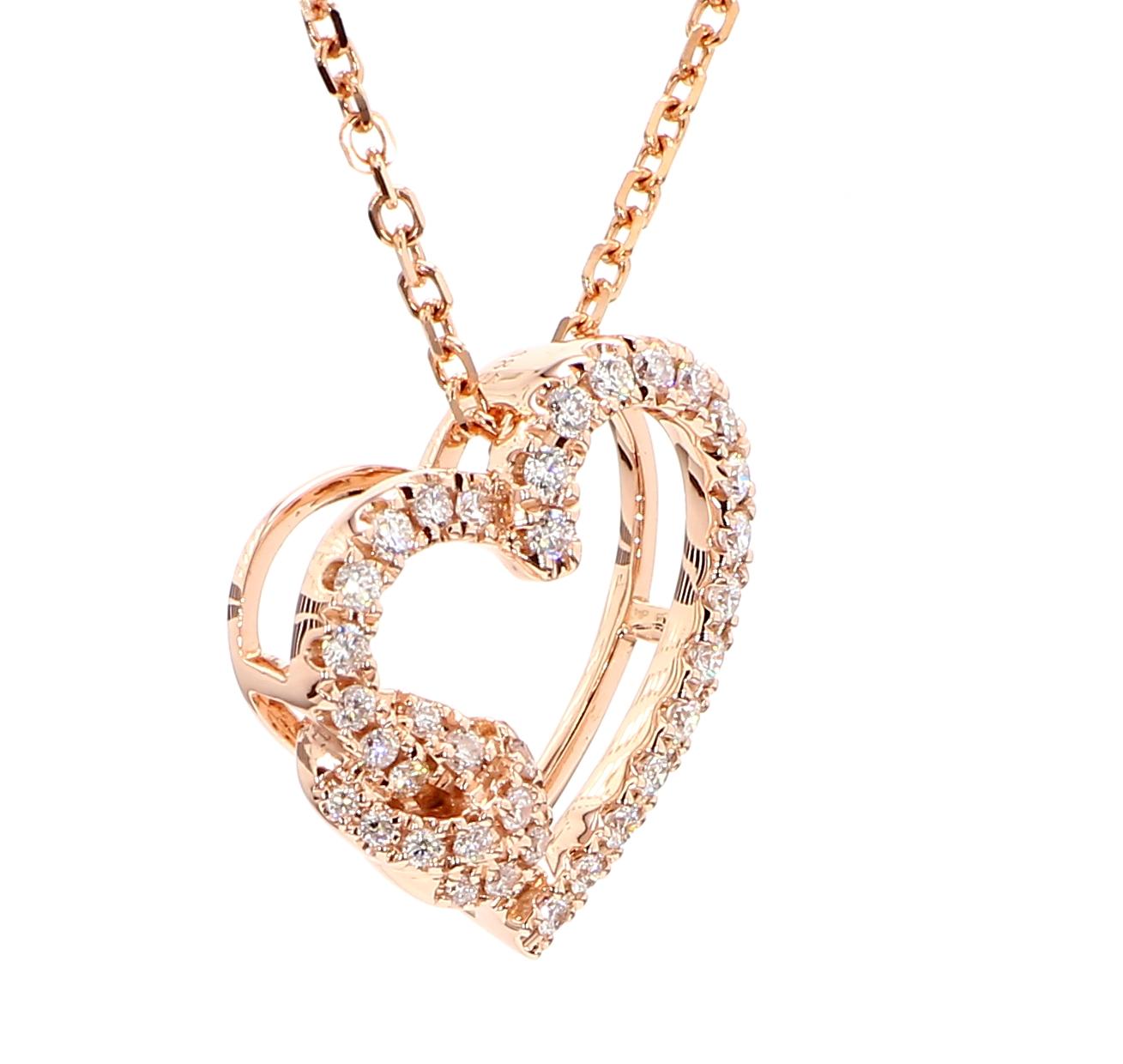 Natural White Round Diamond 0.34 Carat TW Rose Gold Drop Pendant