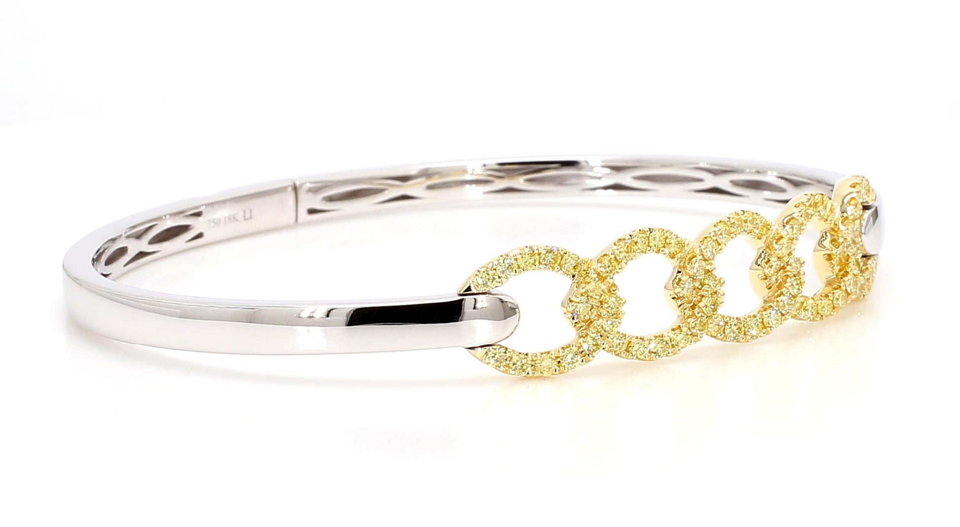 Natural Yellow Round Diamond 0.89 Carat TW Gold Cuff Bracelet