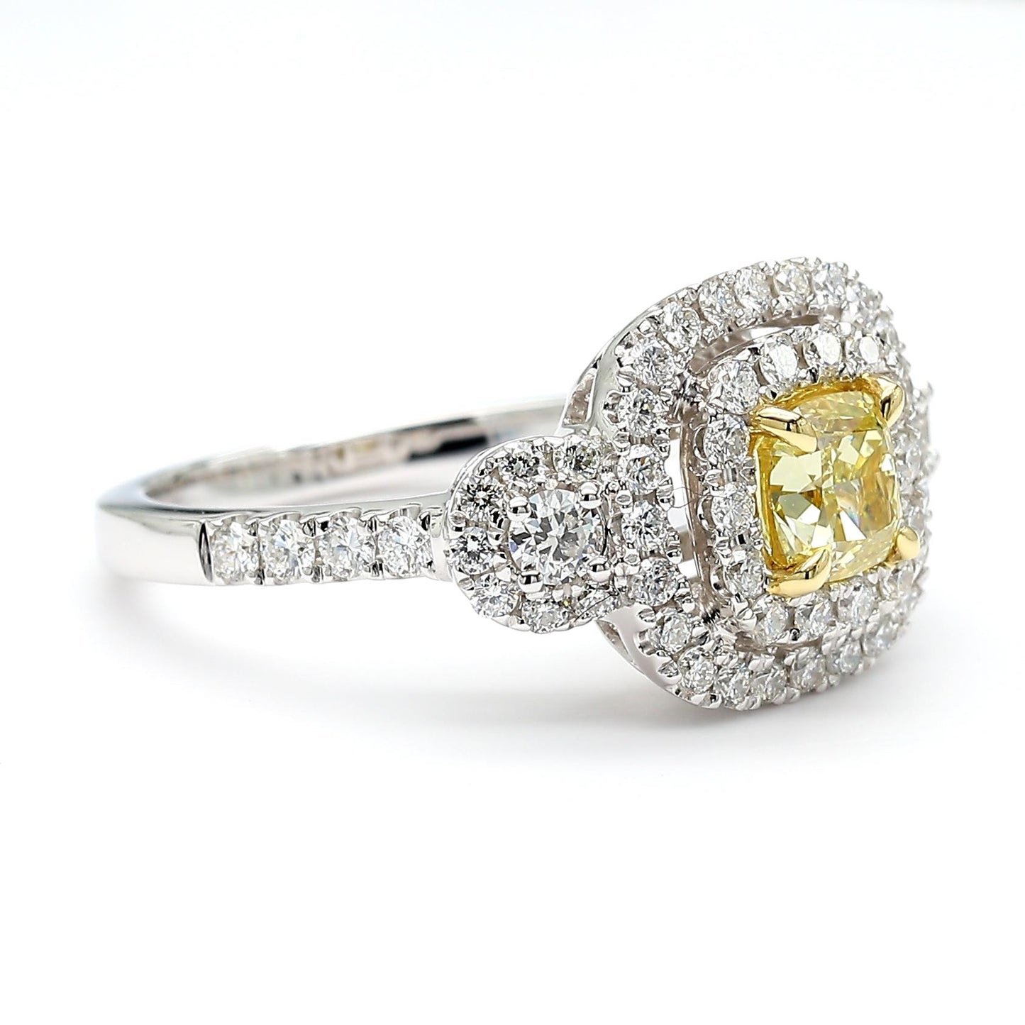 Natural Yellow Cushion Diamond 1.49 Carat TW Gold Cocktail Ring