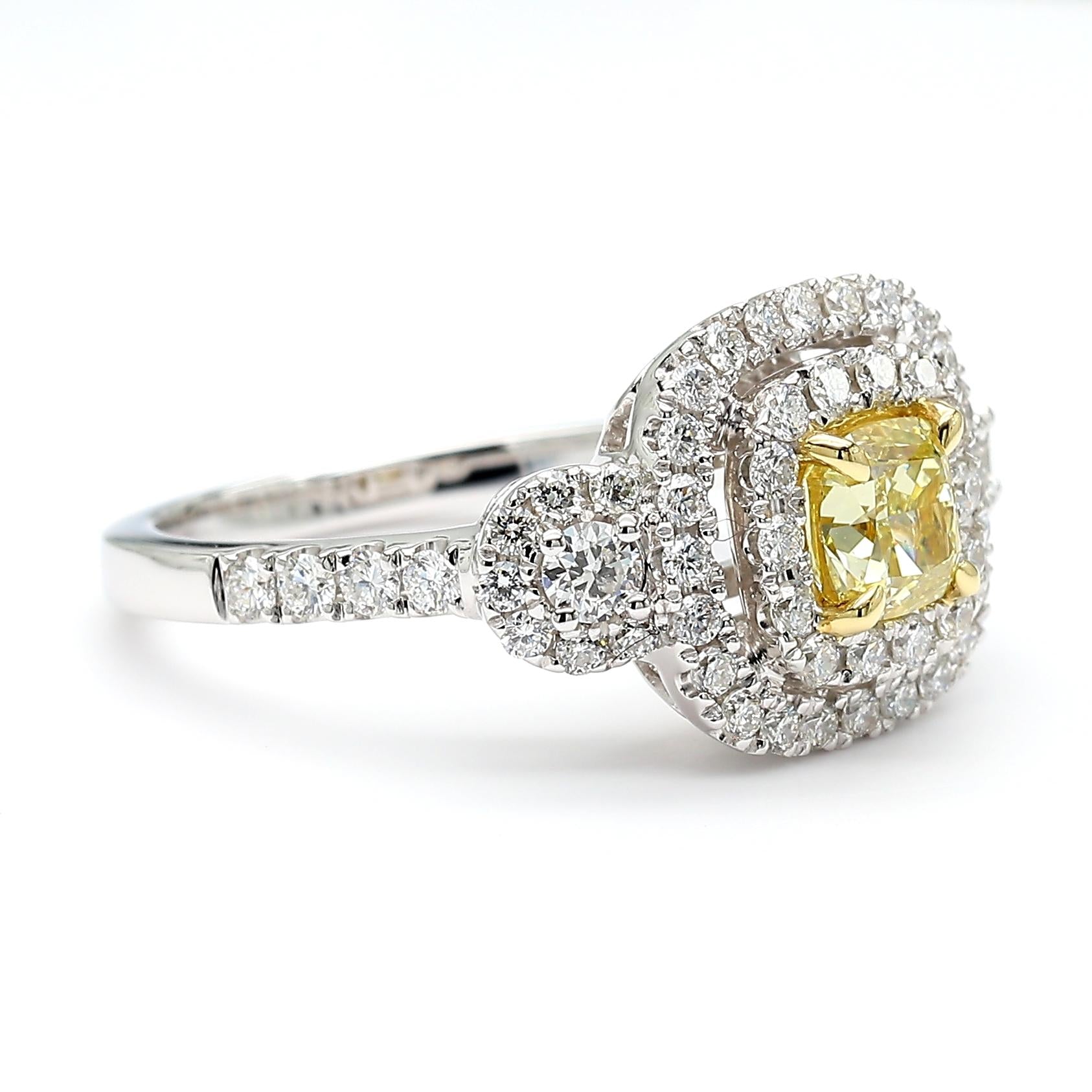 Natural Yellow Cushion Diamond 1.49 Carat TW Gold Cocktail Ring