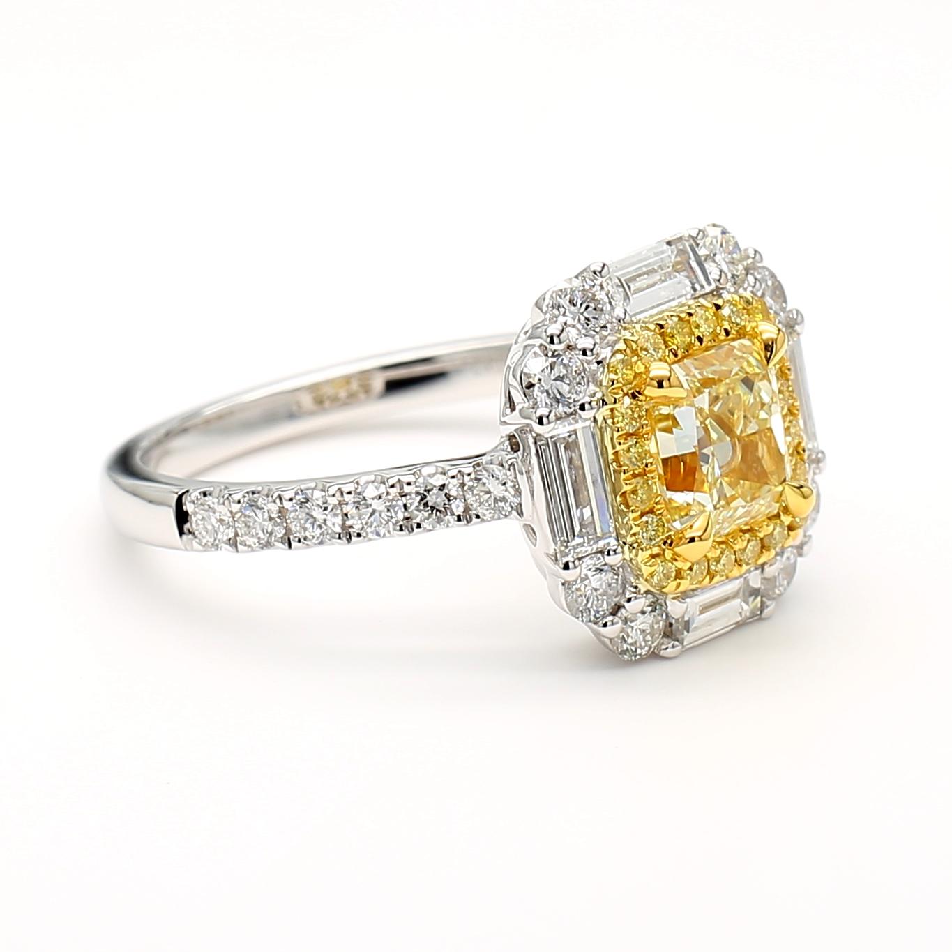 GIA Certified Natural Yellow Radiant Diamond 2.07 Carat TW Gold Cocktail Ring