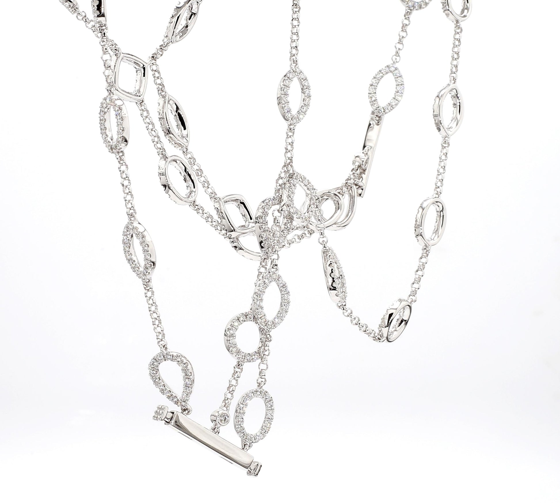 Natural White Round Diamond 2.52 Carat TW White Gold Chain Bracelet