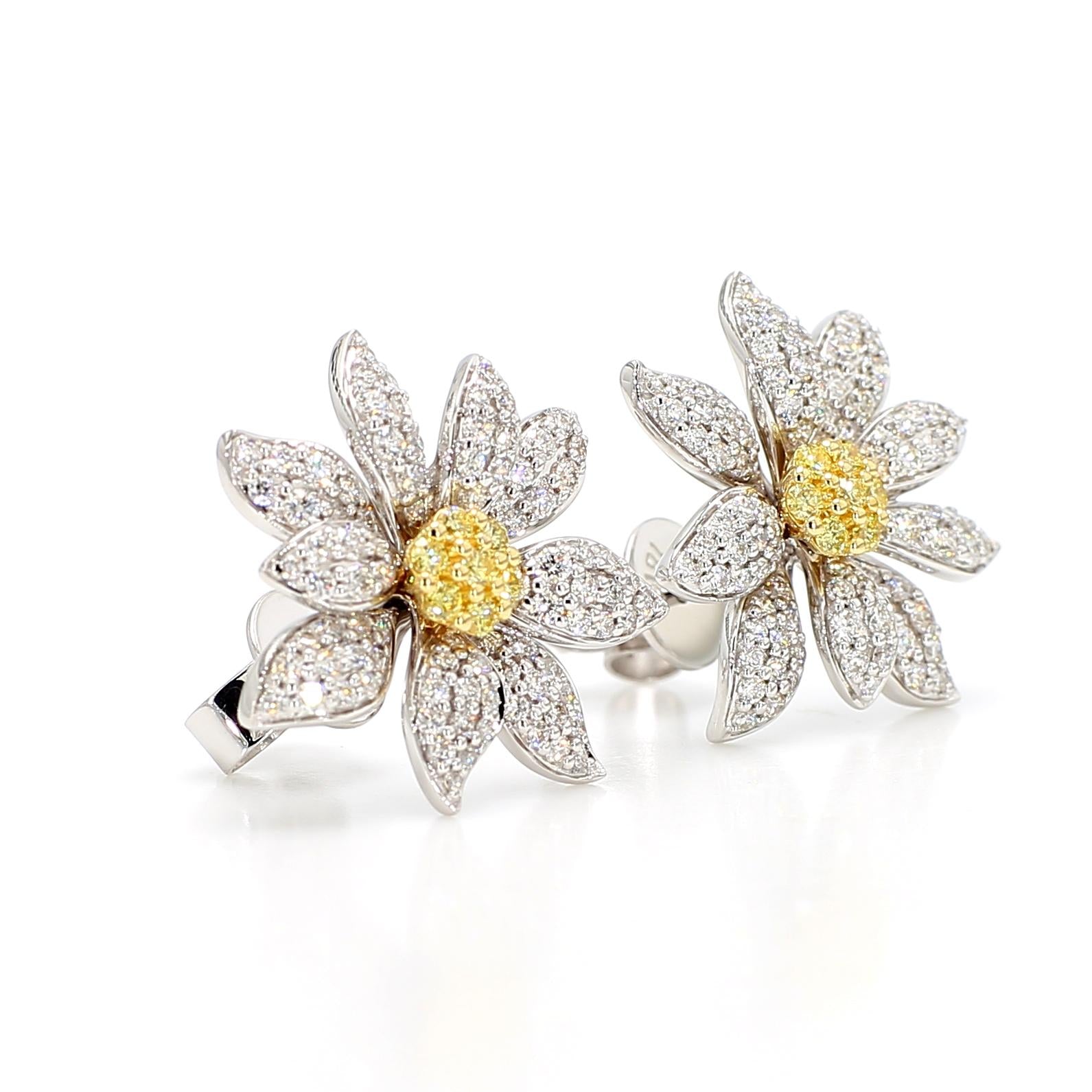 Natural Yellow Round Diamond 1.26 Carat TW Gold Stud Earrings