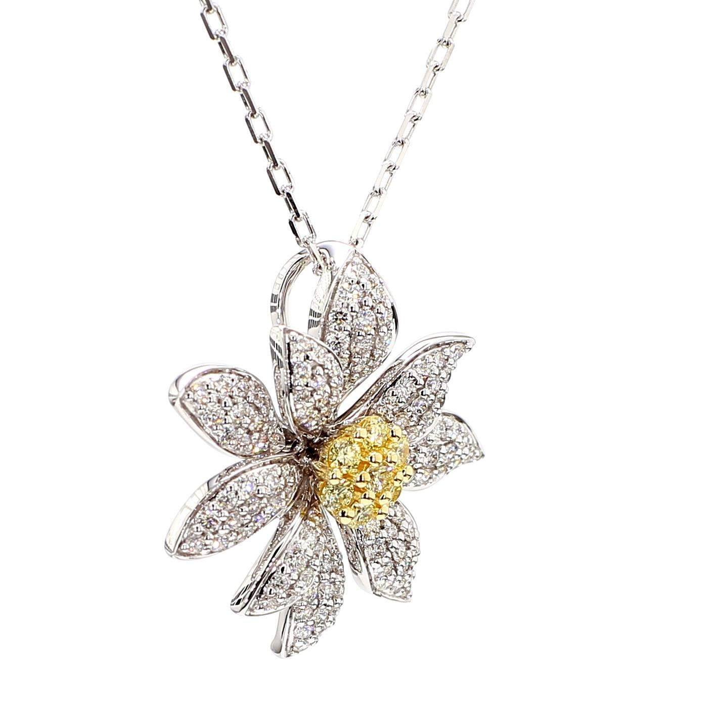 Natural Yellow Round Diamond 0.86 Carat TW Gold Drop Pendant