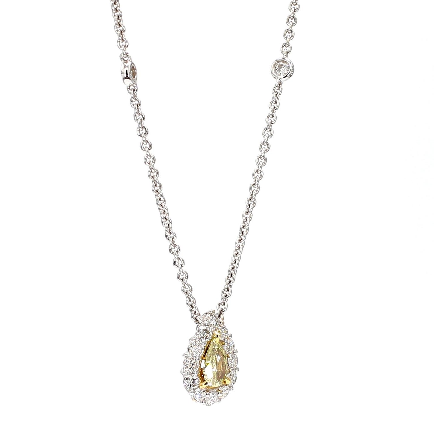 Natural Yellow Pear Diamond 0.82 Carat TW Gold Drop Necklace