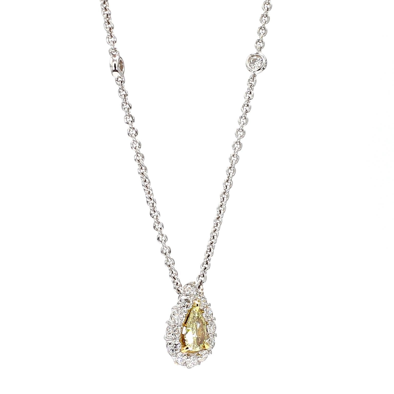 Natural Yellow Pear Diamond 0.82 Carat TW Gold Drop Necklace