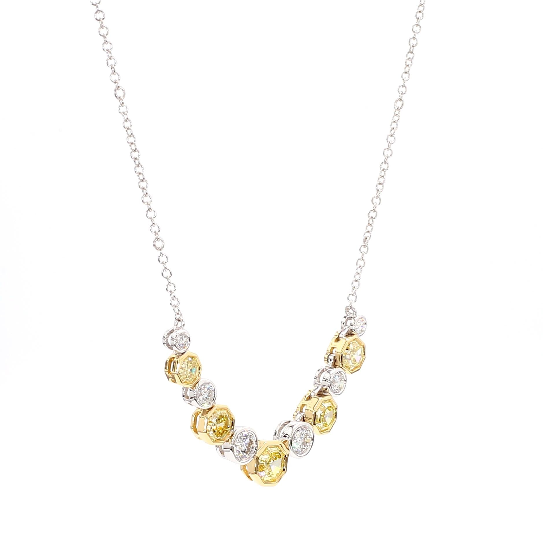 GIA Certified Fancy Yellow Hexagon Diamond 2.32 Carat TW Gold Drop Necklace