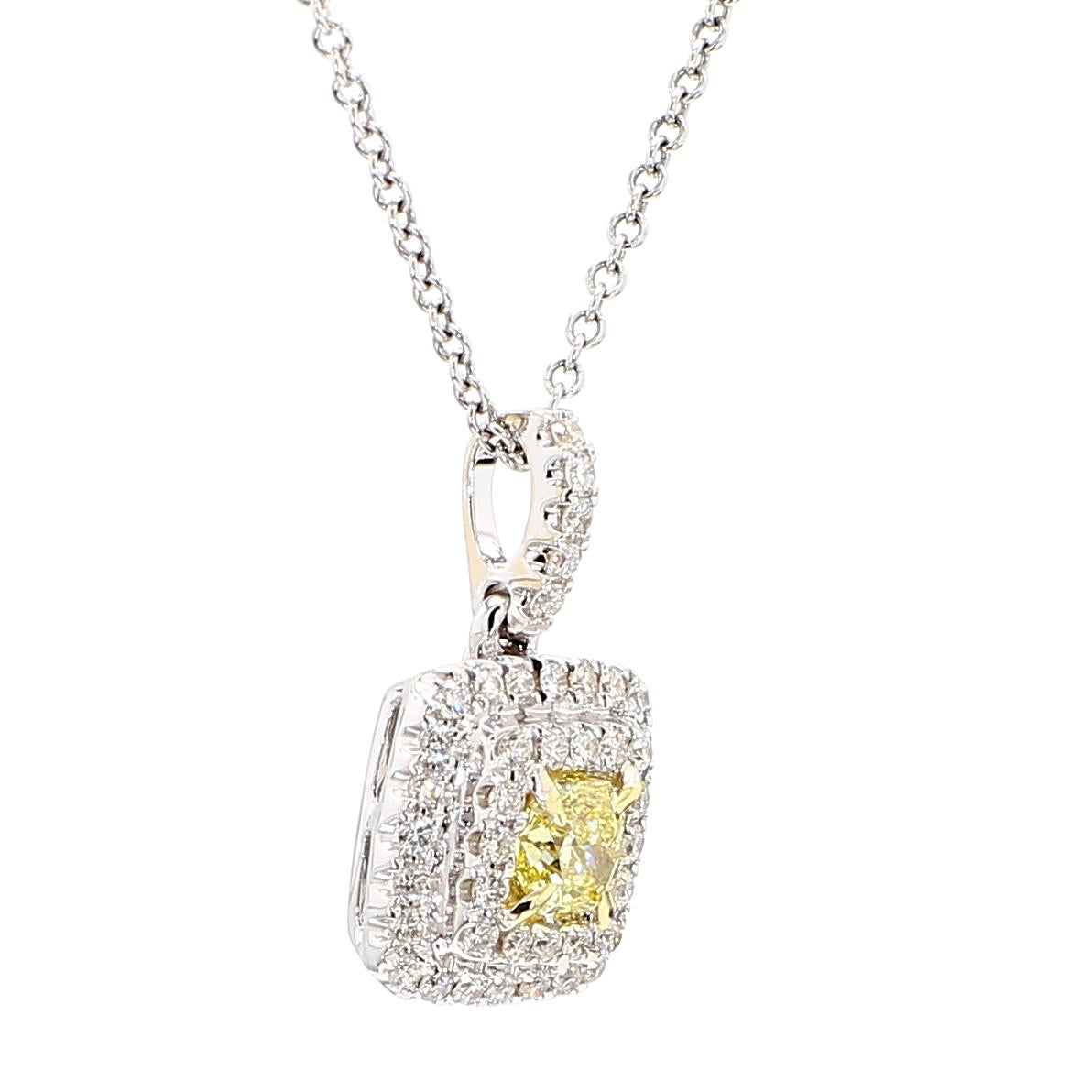 Natural Yellow Radiant Diamond 0.44 Carat TW Gold Drop Pendant