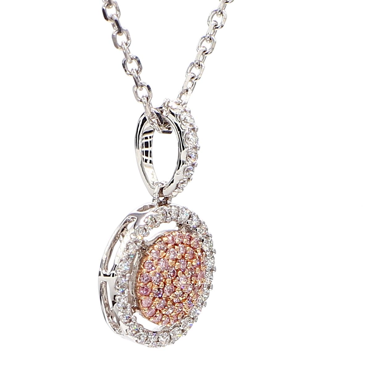 Natural Pink Round Diamond 0.33 Carat TW Rose Gold Drop Pendant
