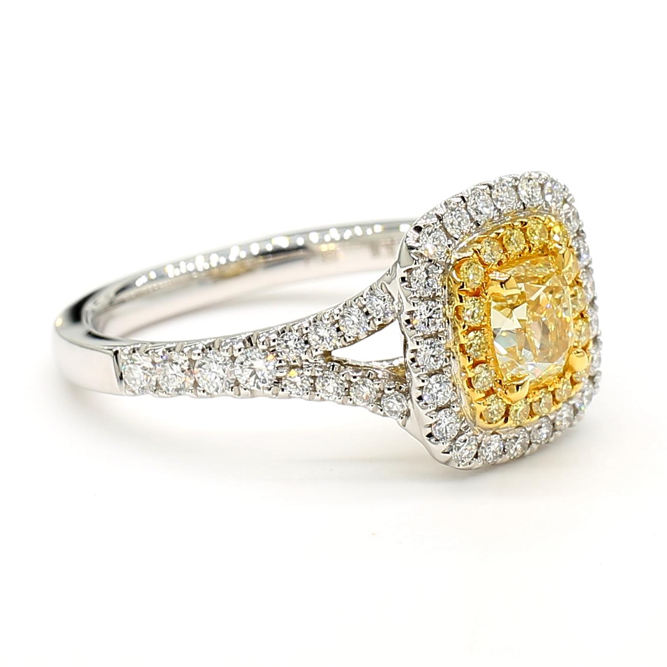 GIA Certified Natural Yellow Cushion Diamond 1.42 Carat TW Gold Cocktail Ring