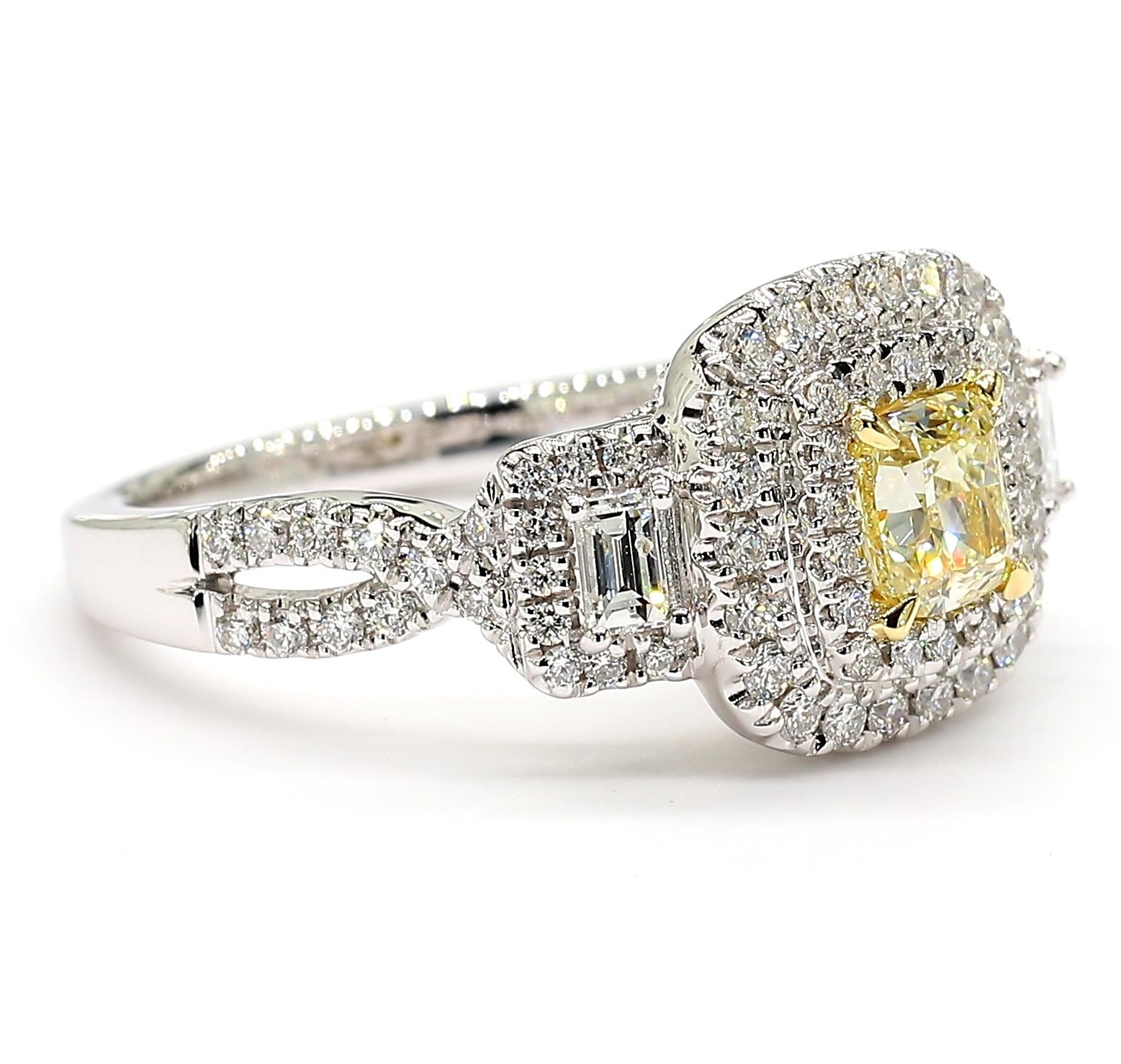 Natural Yellow Cushion Diamond 1.28 Carat TW Gold Cocktail Ring