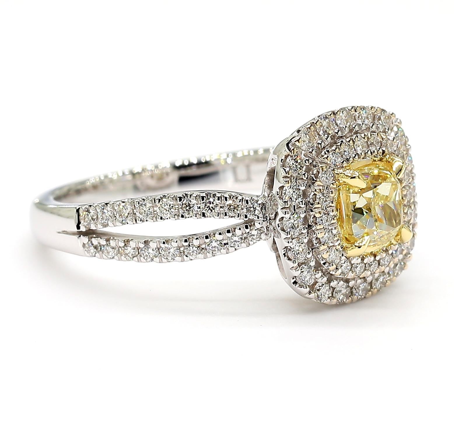 Natural Yellow Cushion Diamond 0.99 Carat TW Gold Cocktail Ring