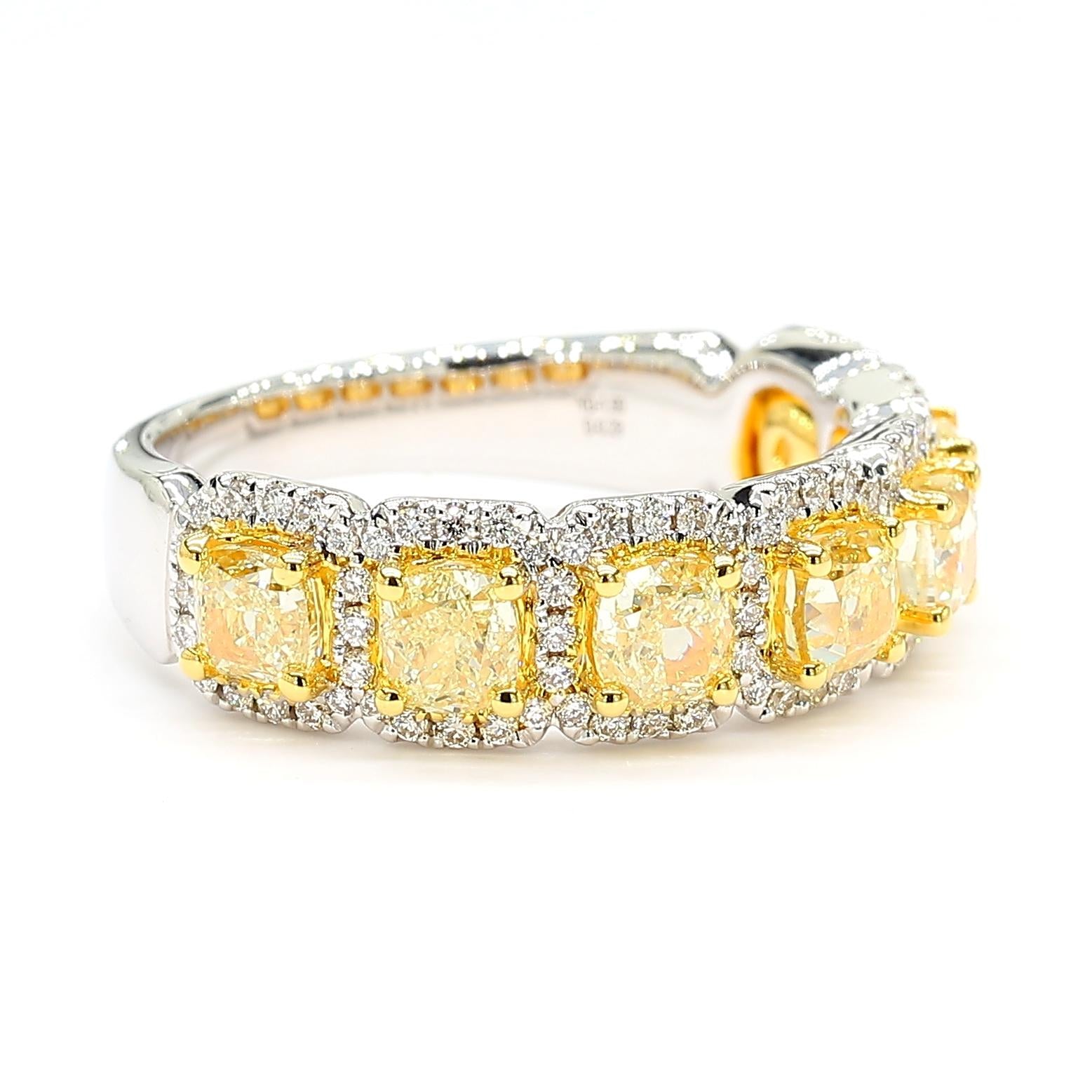 Natural Yellow Radiant Diamond 2.06 Carat TW Gold Cocktail Band