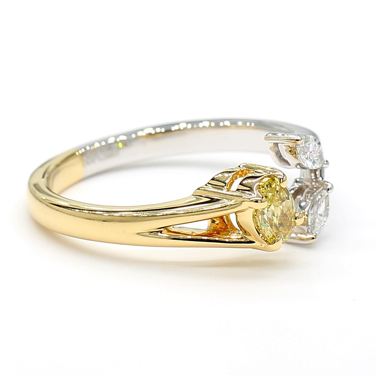 Natural Yellow Oval and White Diamond 0.44 Carat TW Gold Cocktail Ring