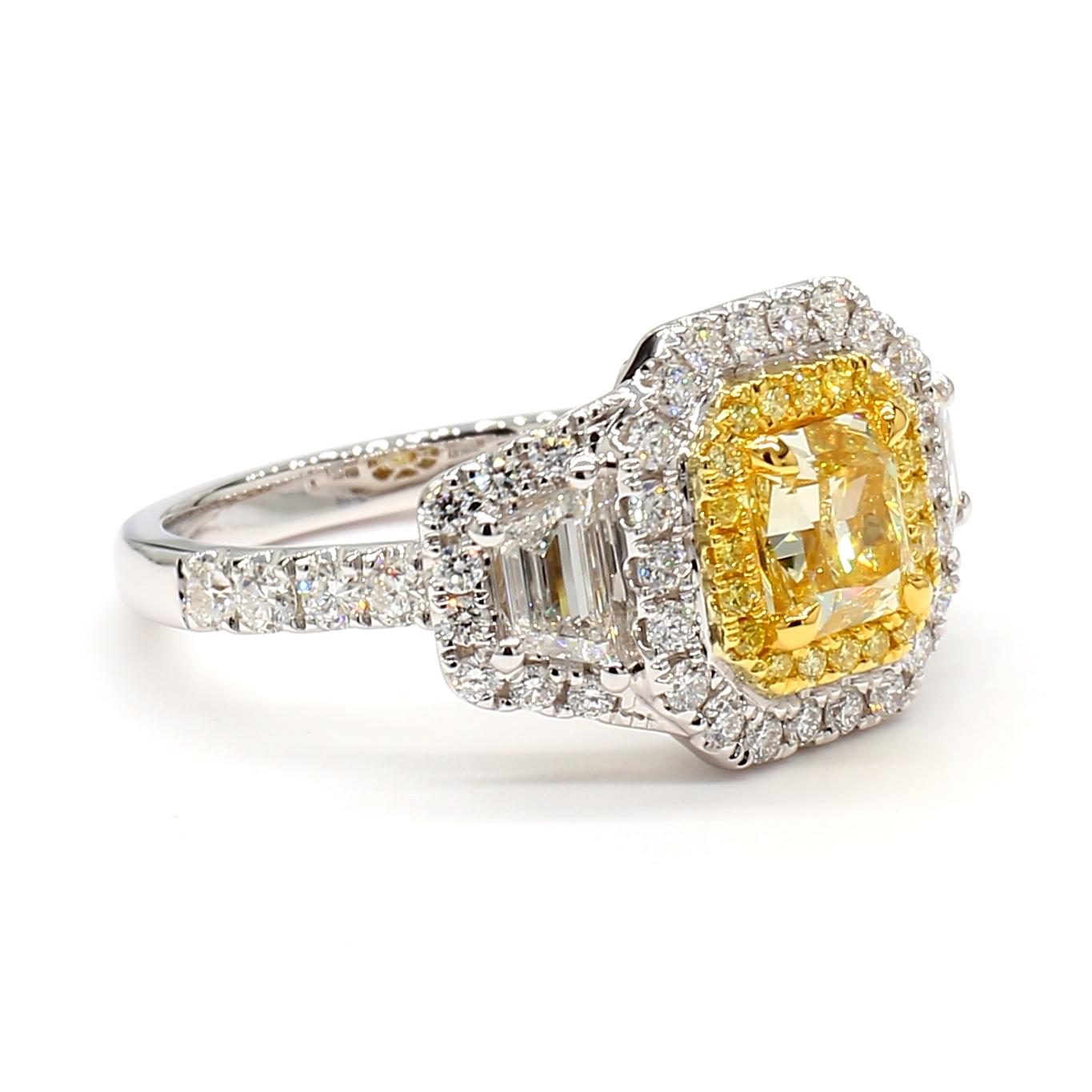 GIA Certified Natural Yellow Cushion Diamond 2.05 Carat TW Gold Cocktail Ring