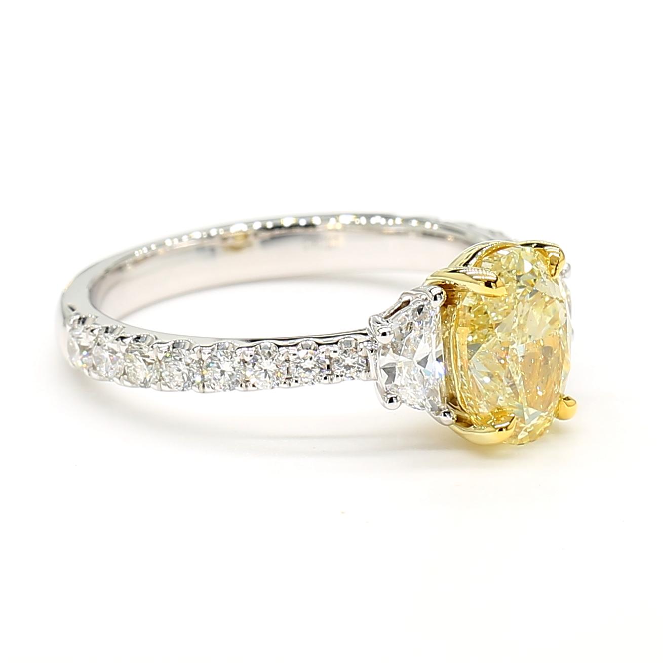 GIA Certified Natural Yellow Oval Diamond 2.42 Carat TW Gold Cocktail Ring