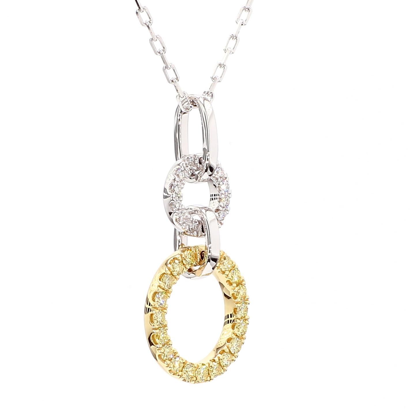 Natural Yellow Round and White Diamond .33 Carat TW Gold Drop Pendant
