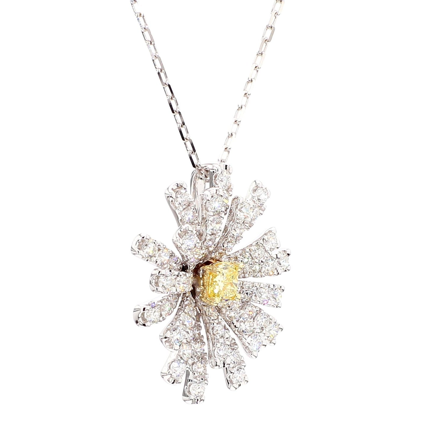 Natural Yellow Cushion and White Diamond 1.75 Carat TW Gold Drop Pendant