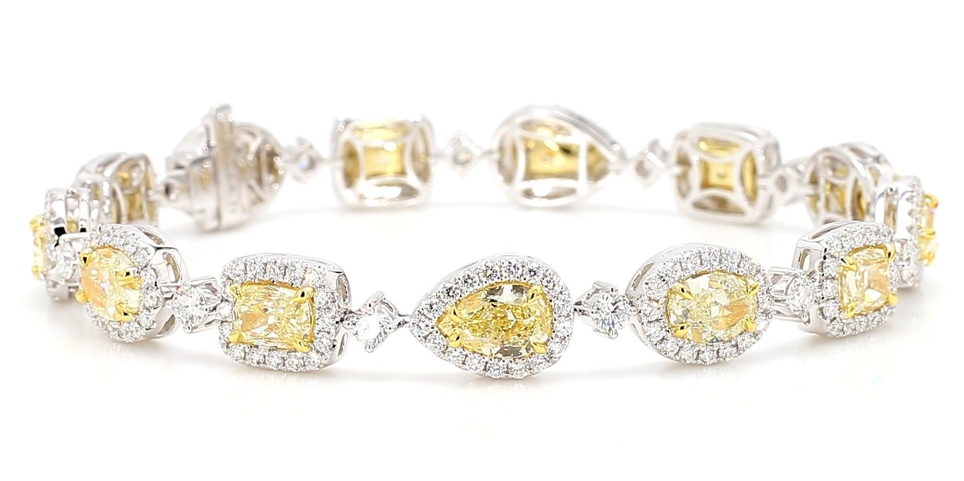 GIA Certified Natural Light Yellow Diamond 13.08 Carat TW Gold Tennis Bracelet