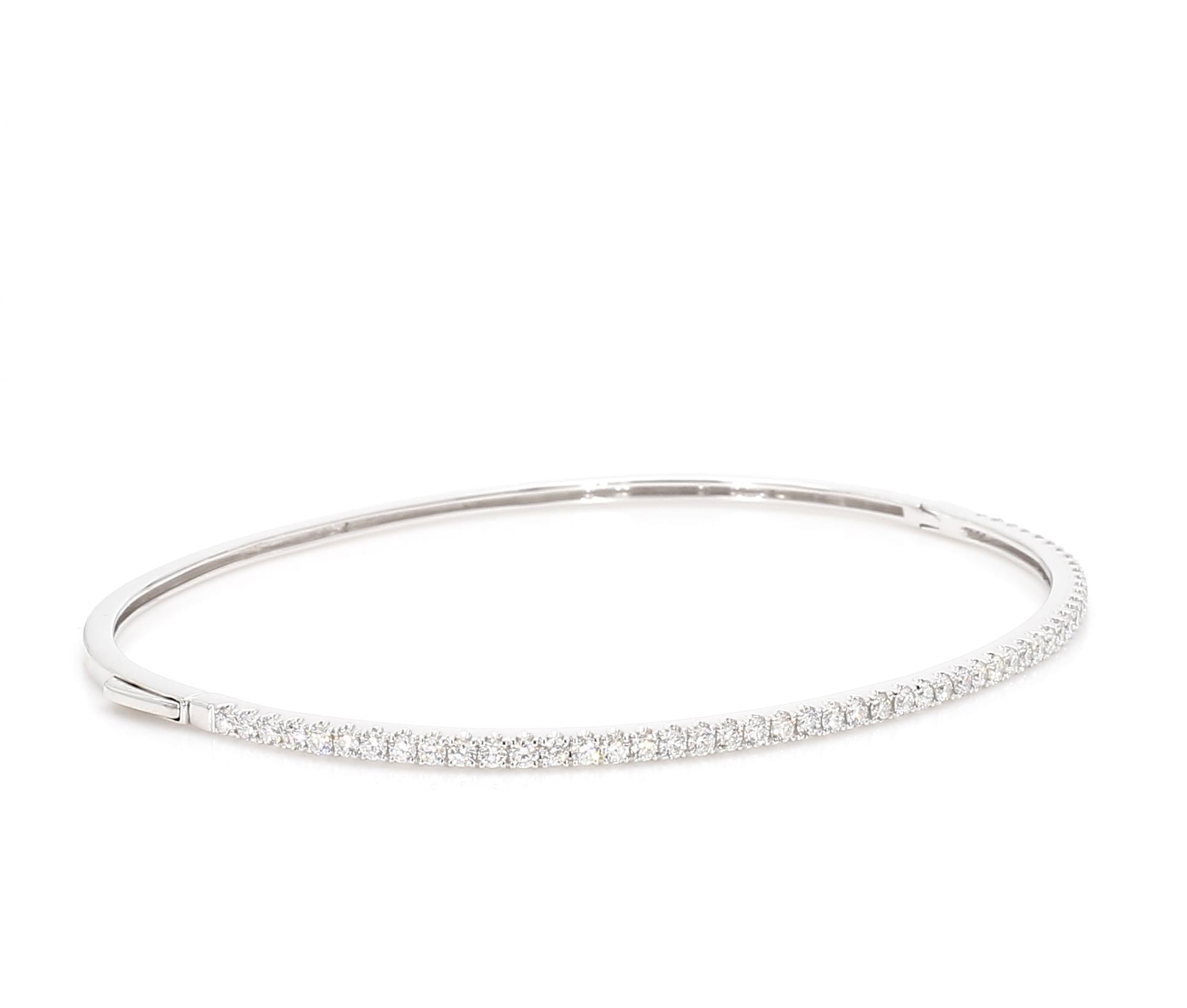 Natural White Round Diamond 0.82 Carat TW White Gold Cuff Bracelet