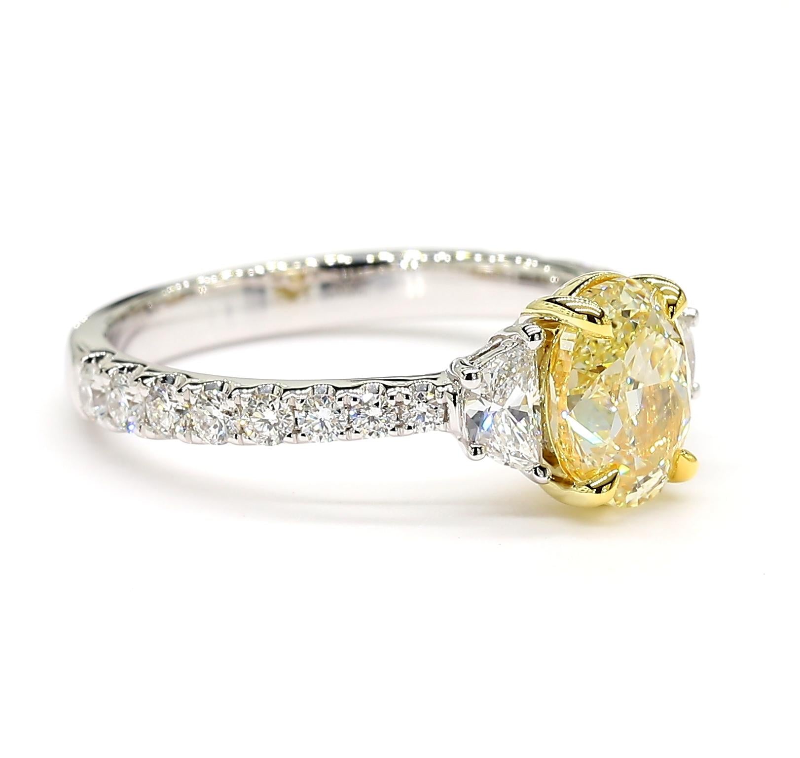 GIA Certified Natural Yellow Oval Diamond 2.15 Carat TW Gold Cocktail Ring